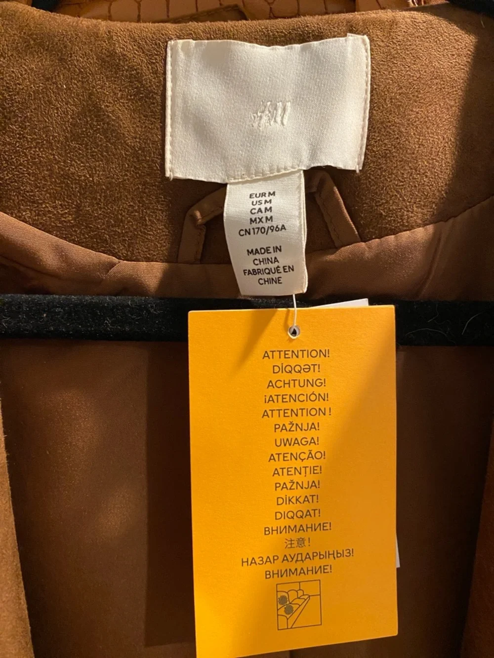 NWT H&M Classic Brown Faux Suede Collarless Jacket. Size Medium. - Picture 9 of 13